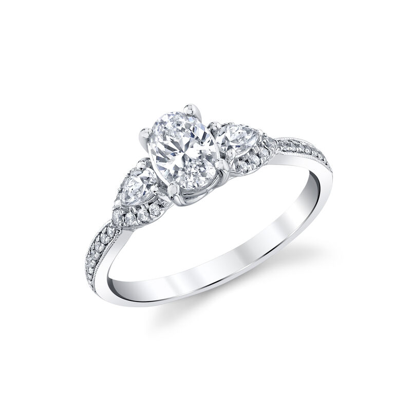 Oval Natural Diamond Three Stone Engagement Ring in 14k White Gold image number null